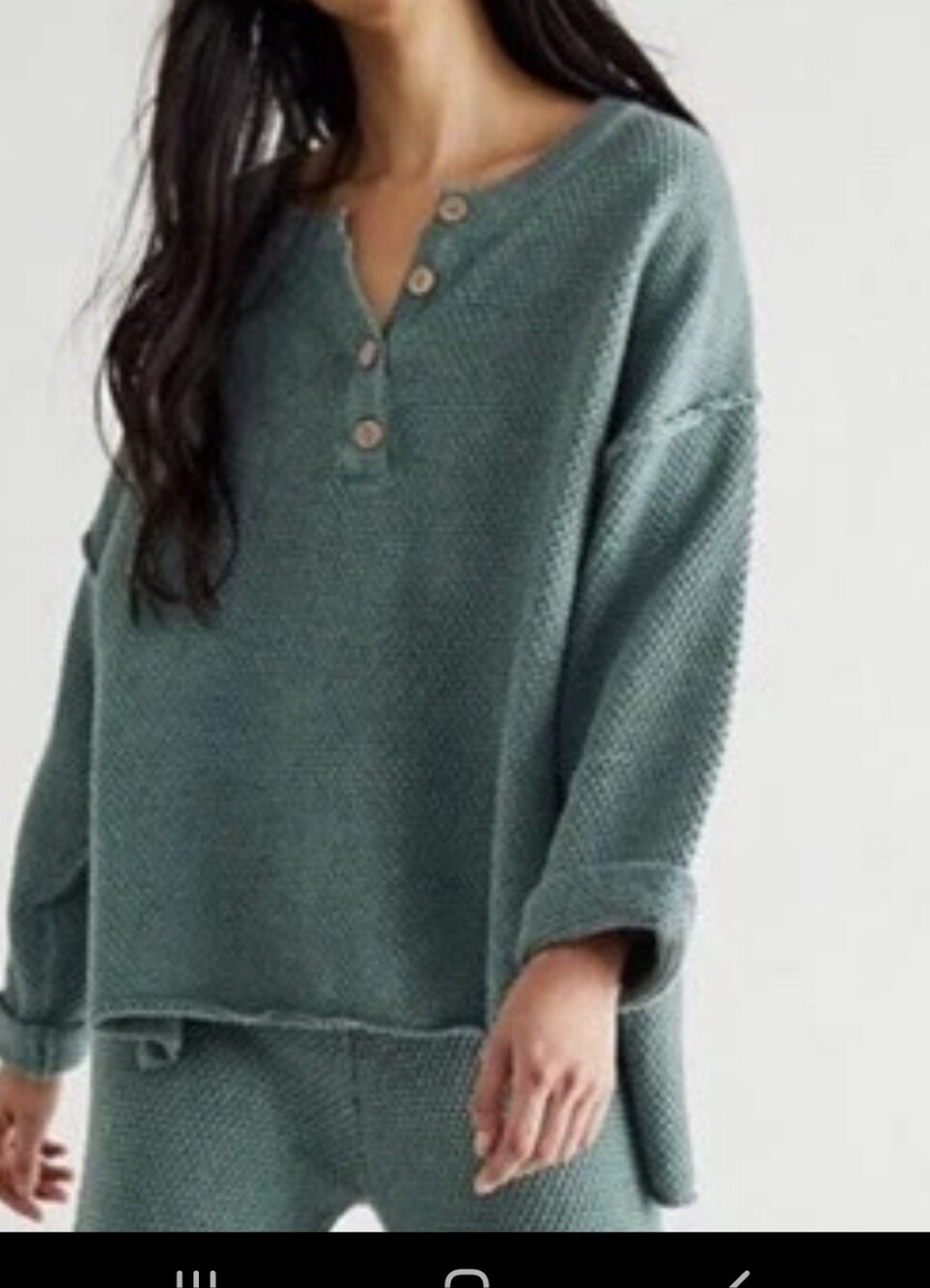 Fp Beach Relaxed Henley Waffle-Knit Sweater in Sage
